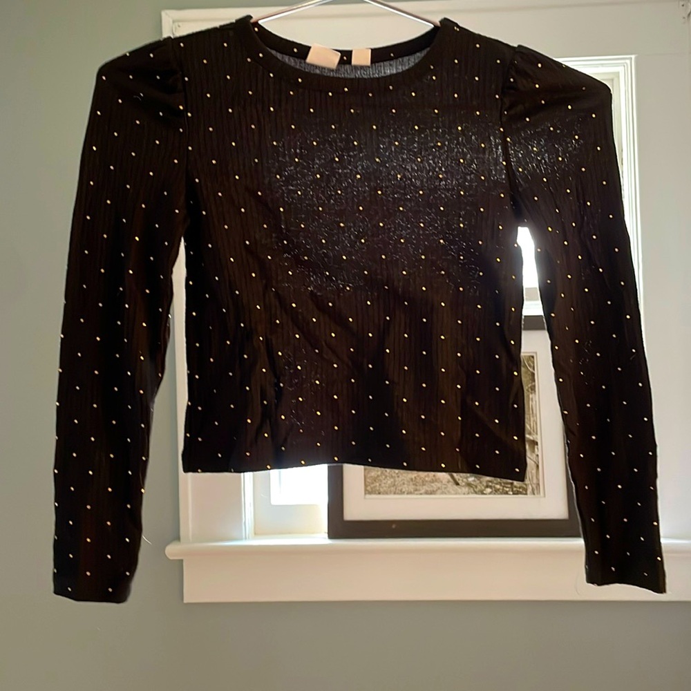 Girls gap long cap sleeve gold dot printed shirt